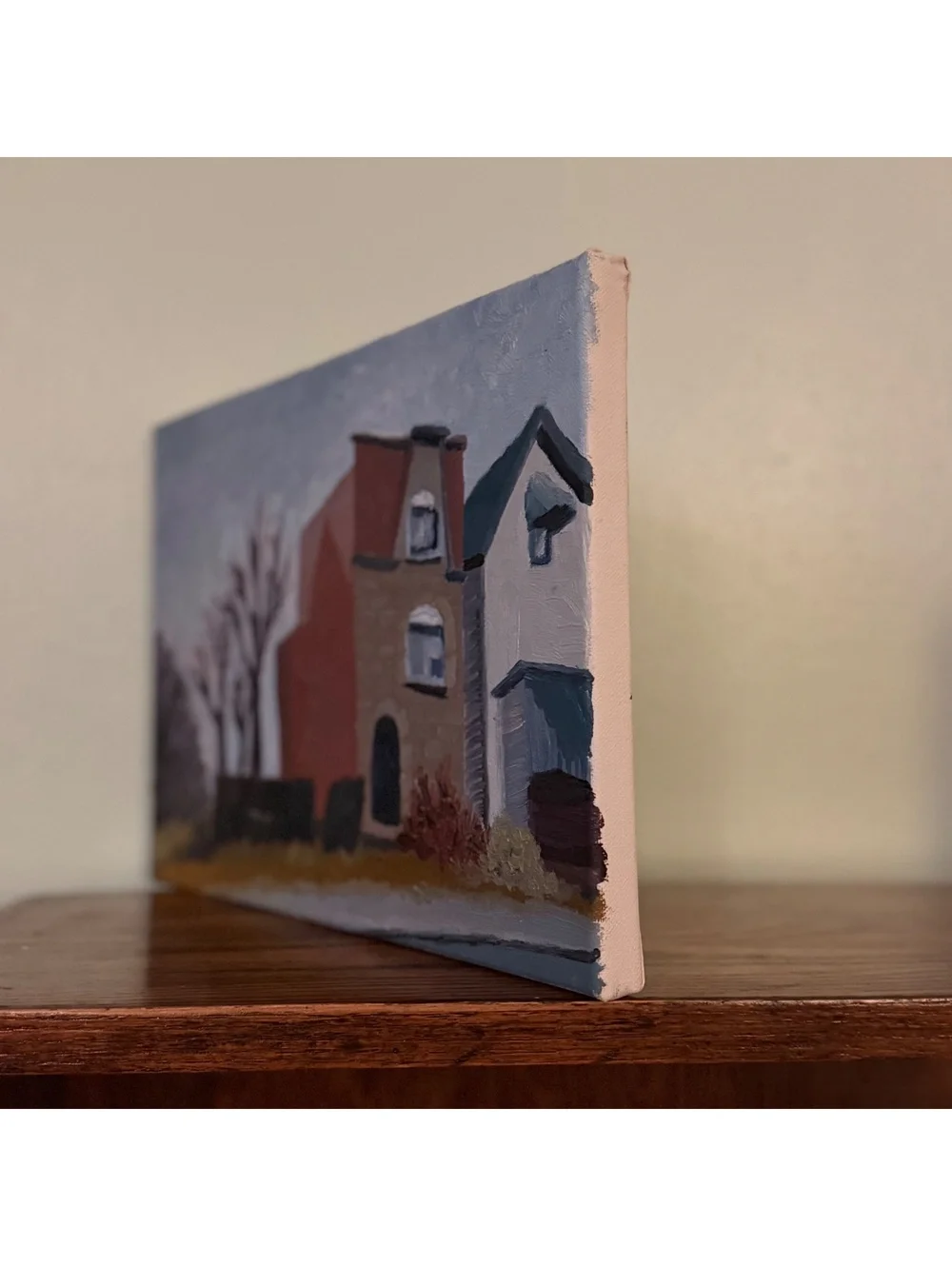 Custom Acrylic Painting houses vintage style signed